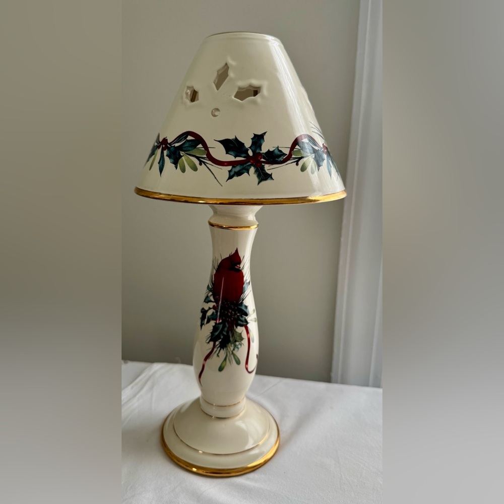 Lenox Holiday Lamp with Cardinal and Holly Design